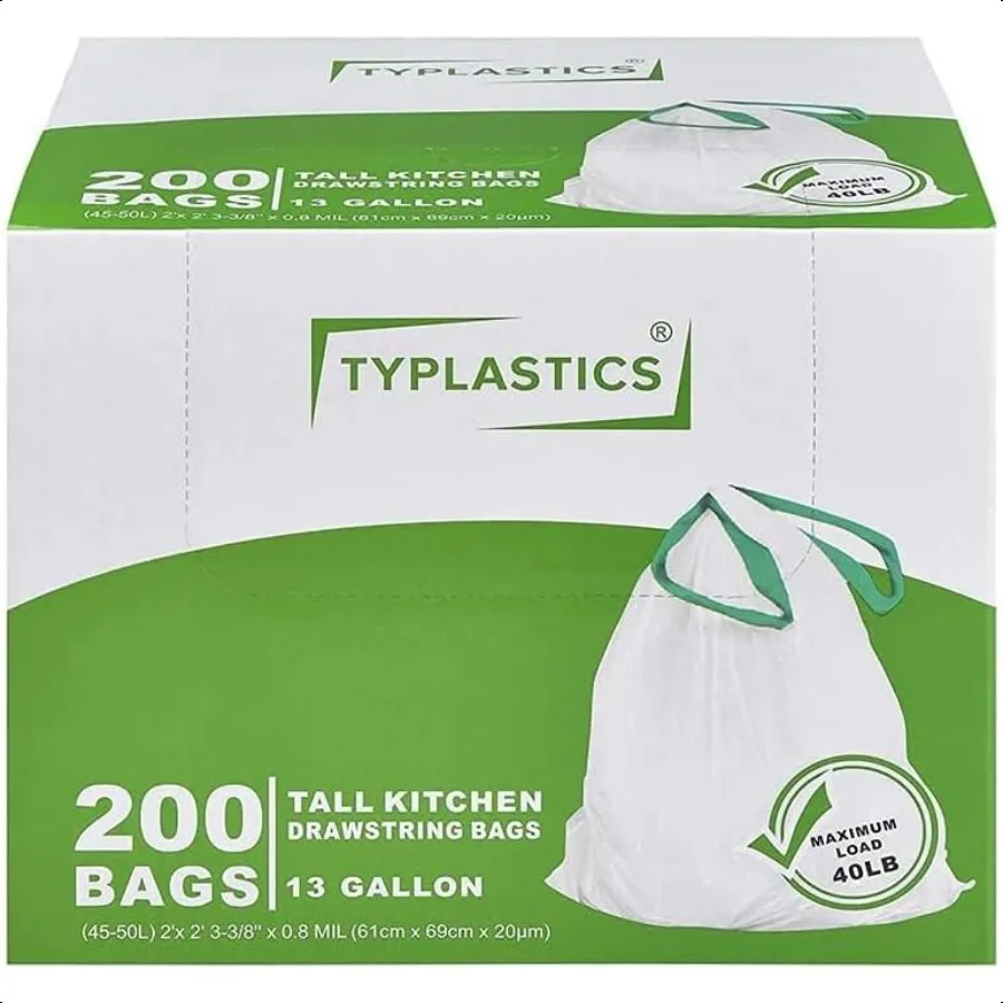 

Tall Kitchen Drawstring Trash Bags 13 Gallon 200 Count