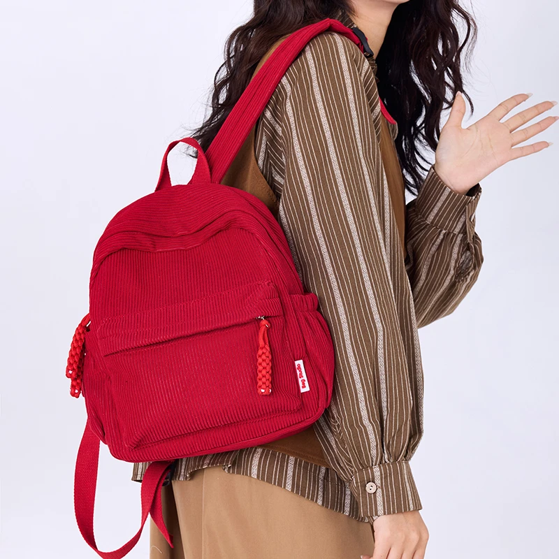 2026 New Classic Solid Color Corduroy Sweet Backpacks High Quality Interior Zipper Pocket Large Capacity School Bags for Women