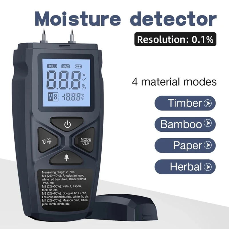 New HYT109 Wood Moisture Meter Wood Moisture Content Tester Paper Humidity Detector Wood Flooring Timber Damp Detector