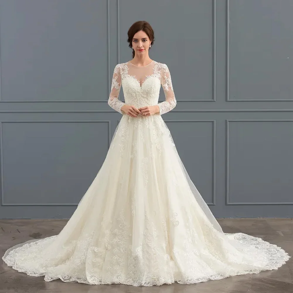 Elegant Strapless Wedding Dresses for Ladies Elegant A Line Bridal Gowns Exquisite Full Sleeve Vestidos De Novia 2026 LC0028