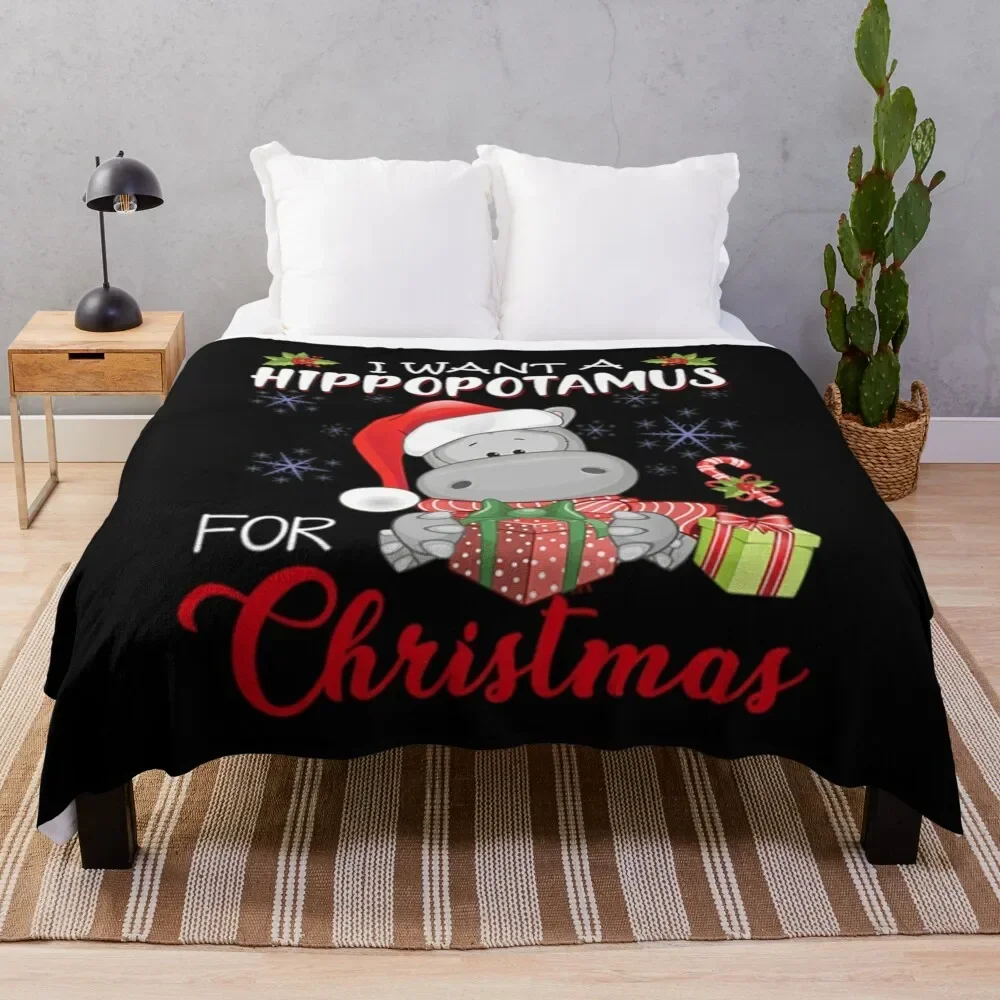 

I Want A Hippopotamus For Christmas Cute Gift Xmas Throw Blanket Sofas Hairy Furrys Blankets