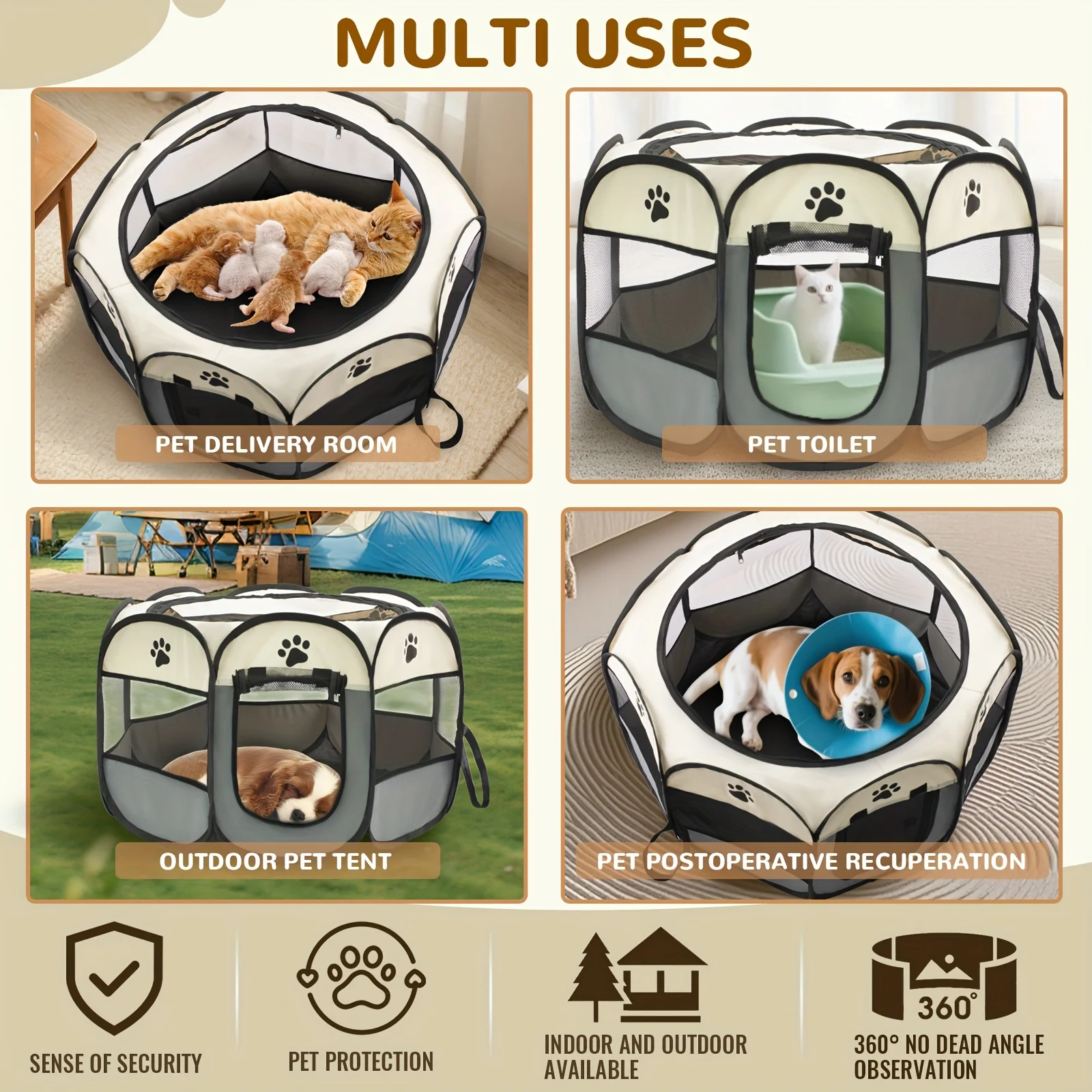 [Indoor/Outdoor Use] Premium Foldable Octagonal Pet Playpen Tent - Spacious And Scratch-Resistant, Two-Tone Design