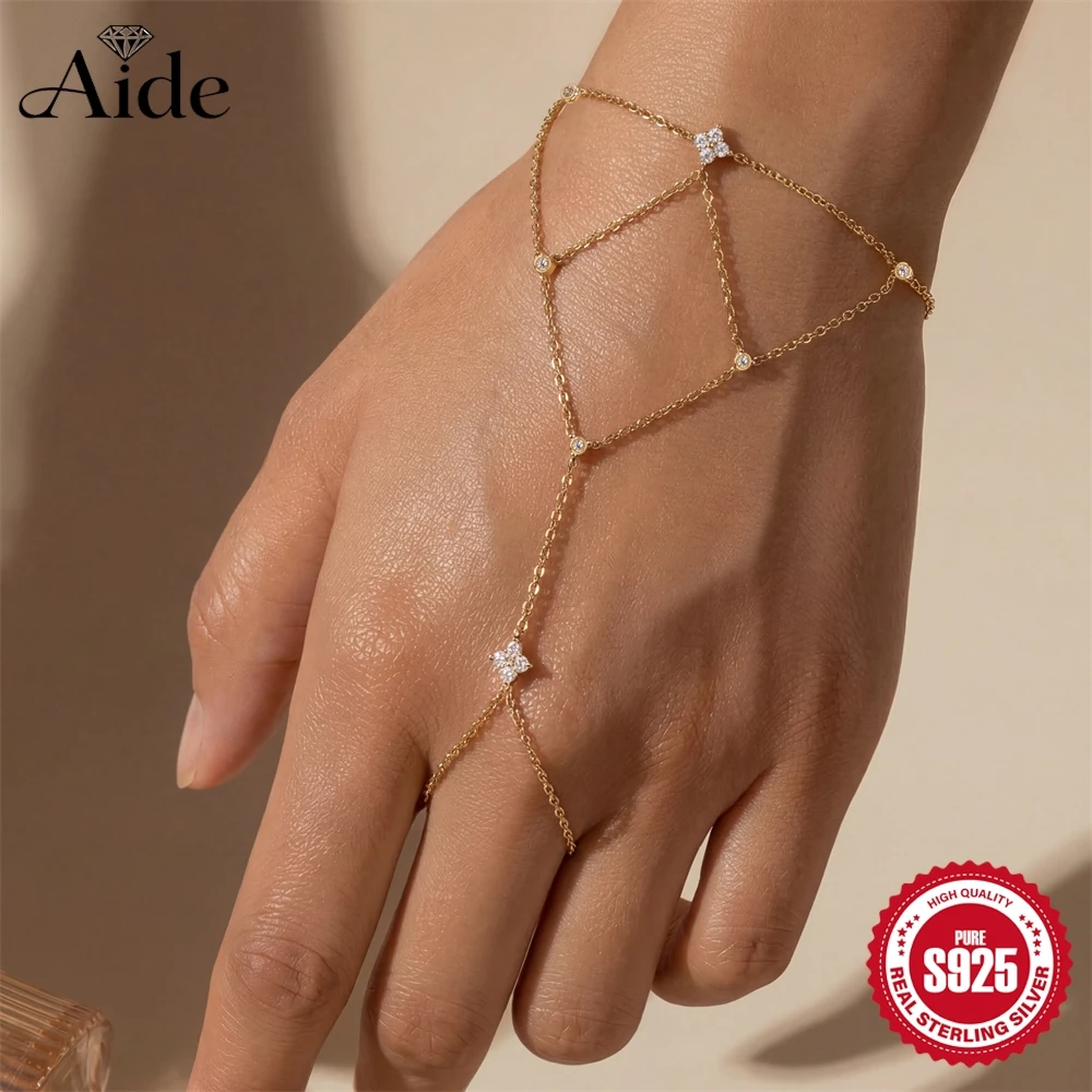 

AIDE 925 Sterling Silver Four-leaf Clover Multi Chain Bracelet Finger Design For Women Personalities Birthday Jewelry Gifts
