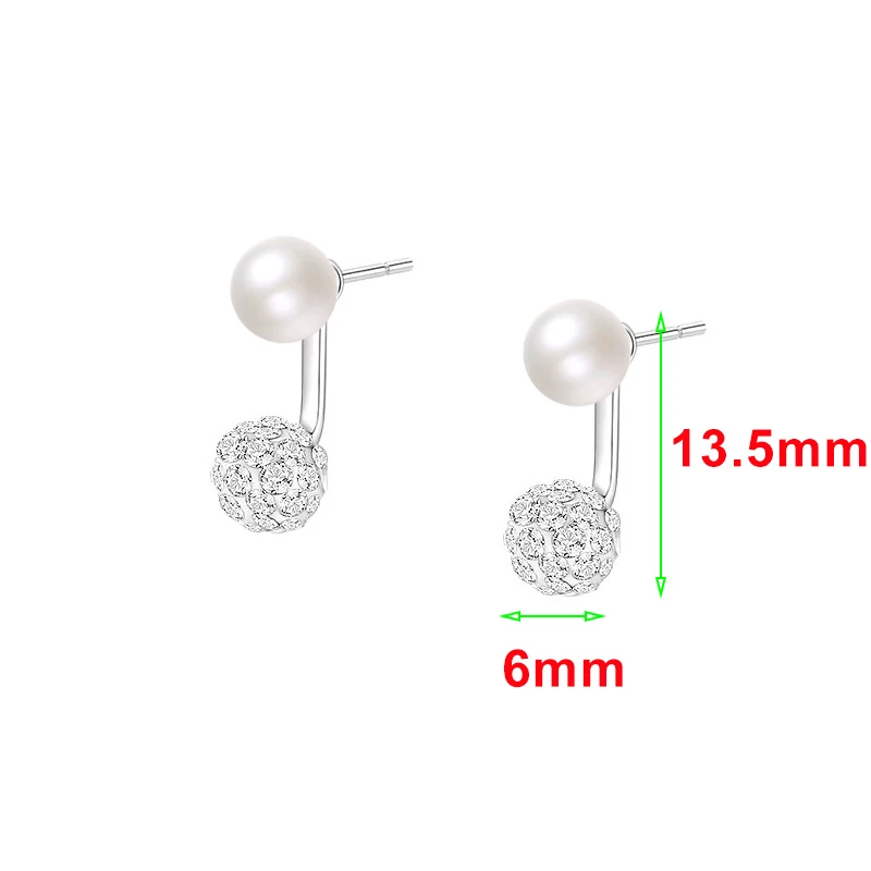 SOFTPIG Real 925 Sterling Silver Pearl Full Zircon Ball Stud Earrings for Women Classic Fine Jewelry Light luxury Accessories