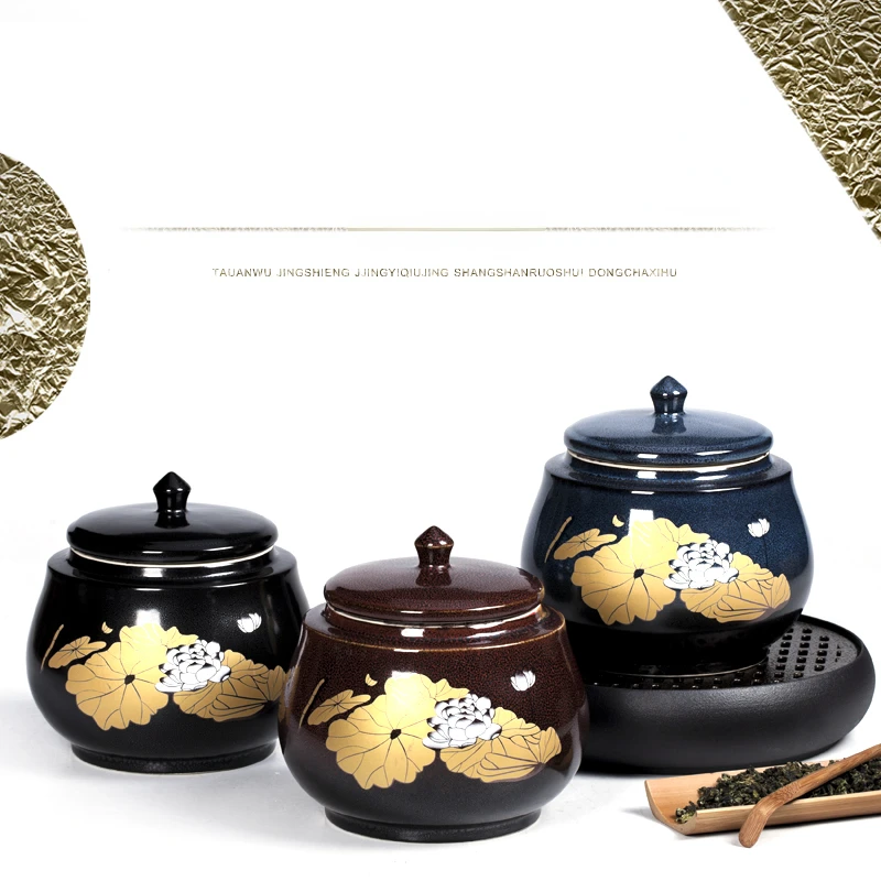 European Gold-plated Ceramic Storage Jar Enamel Sealed Tea Tin Candy Coffee with Lid Container Home Decoration