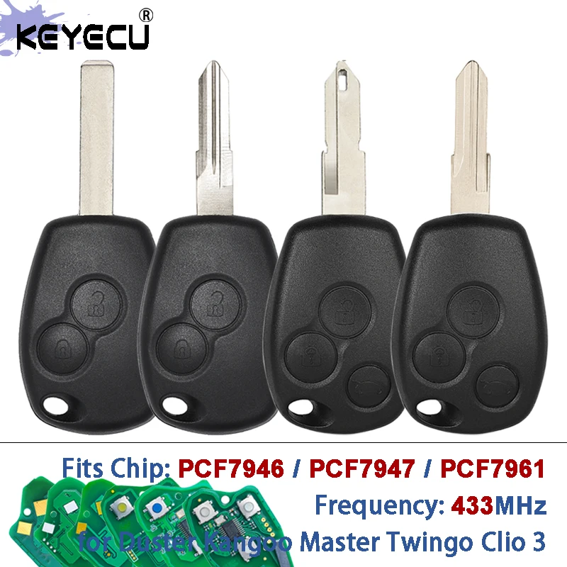 KEYECU for Renault Duster Kangoo Master Modus Twingo Clio 3 433MHz PCF7946 PCF7947 PCF7961 Chip Remote Key Fob VC102 NE72 VA2