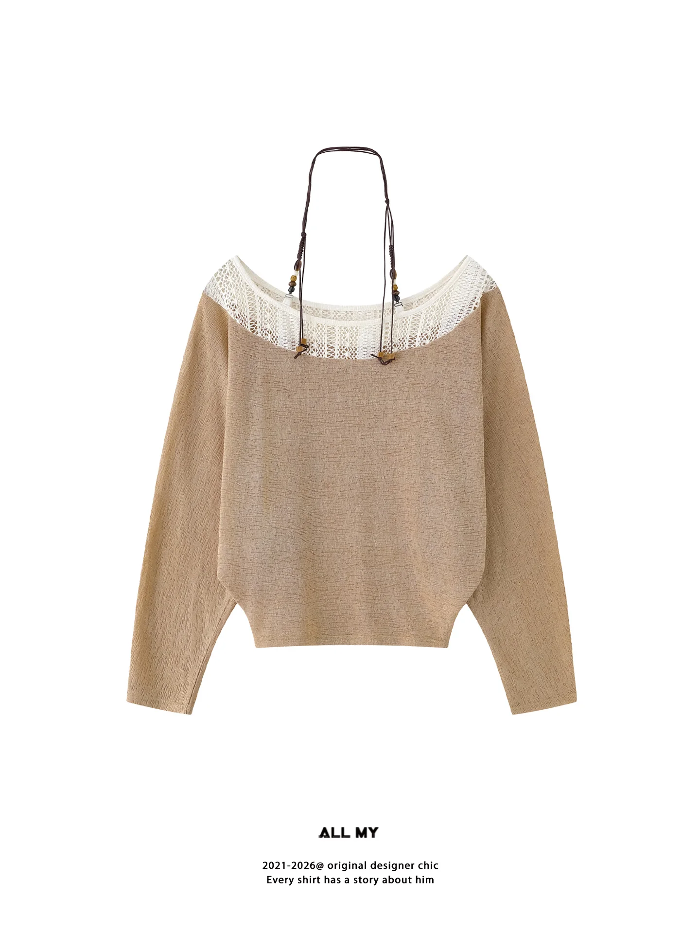 

Lightweight Lace Trim Splice Knitted Top Women's Hanging Ne oulder Sunade Cover Spring Season Loose Fit Ultra Soft ...