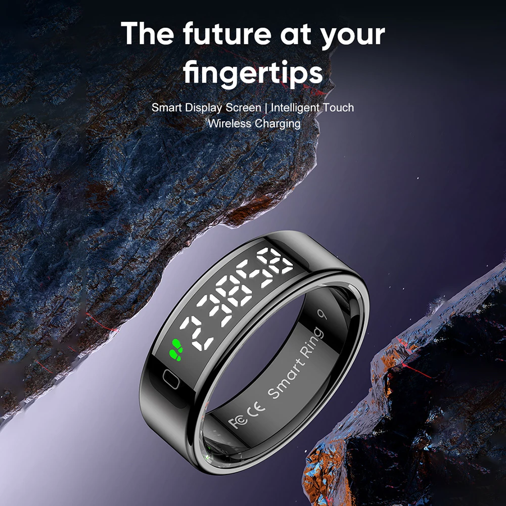 

R11 Smart Ring with Display Screen and Touch Fitness & Sleep Monitor Wireless Charging Smartring 5 ATM Waterproof for Men Women