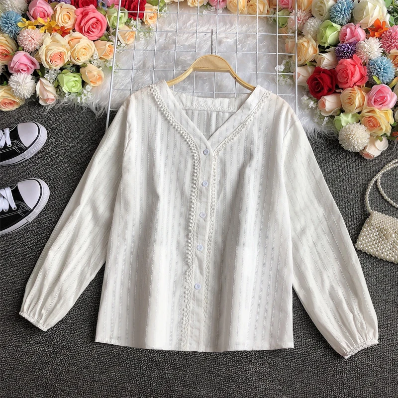 

Chic Hong Kong Sle Long Sve White irt Women's Design Sensation Spring 2023 Faionable Commute Sle V-ne Butt...