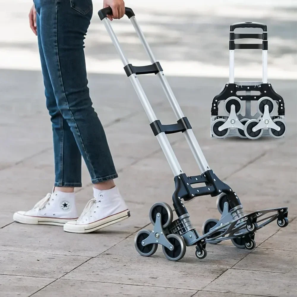 Folding Hand Truck With Tpr Silent Wheel Stair Climbing Cart Telescoping Handle Luggage Trolley Aluminum Portable Shopping Carts