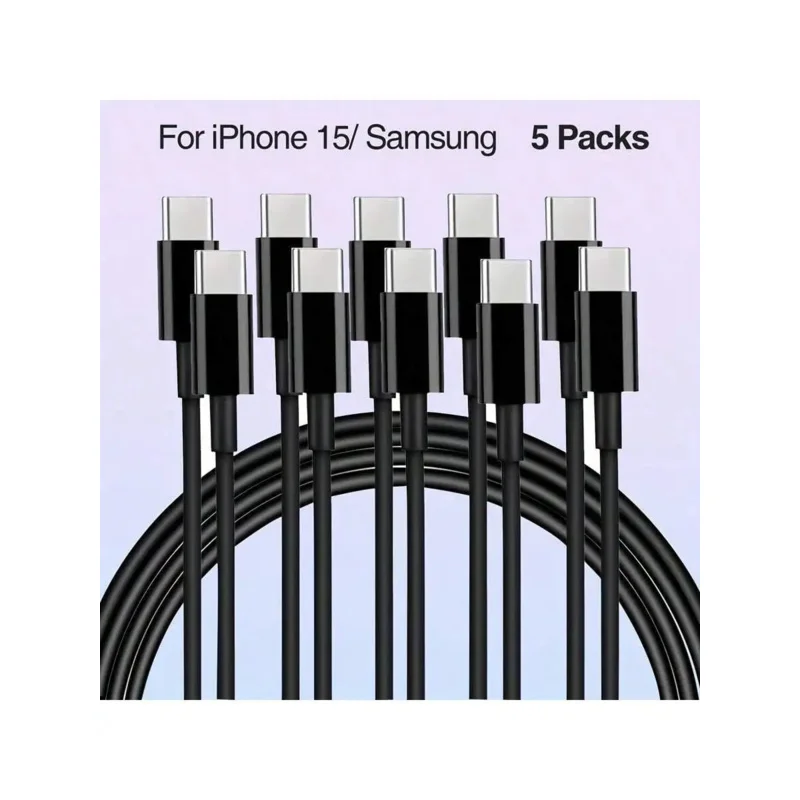 5-Pack High-Speed USB C to USB C Cable - Durable Fast Charging Cord for Samsung S23/S22/S21/S20 - Perfect 5-Unit Bundle for Home