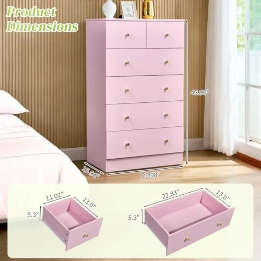 6 Drawer Dresser, Rose Gold Handle Modern Bedroom Chest view 2