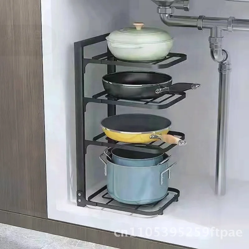 Multi-Layer Metal Kitchen Storage Rack Desktop Pot Cover Sink Organizer Cabinet Corner Holder Two-Layer Thickened Options