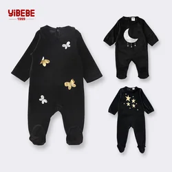 0-24M Newborn baby Footed Rompers Black Long Sleeve Velvet Warm Onesies Infant Jumpsuit Boy Girls Pajamas Toddler Outfit