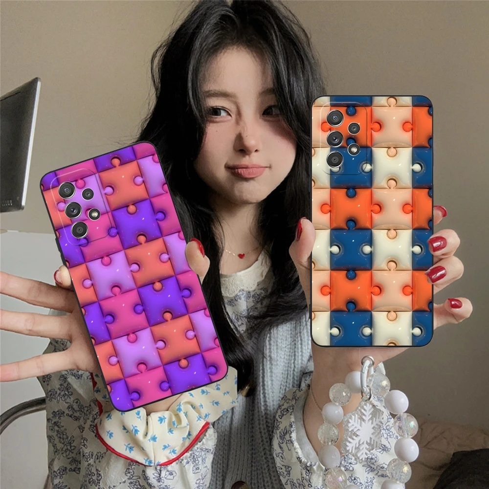 Puzzle Fashion Pretty Mobile Cell Phone Case for Samsung Galaxy A91 73 71 70 54 53 52 34 24 23 21 S 5G Black Phone Cover Shell