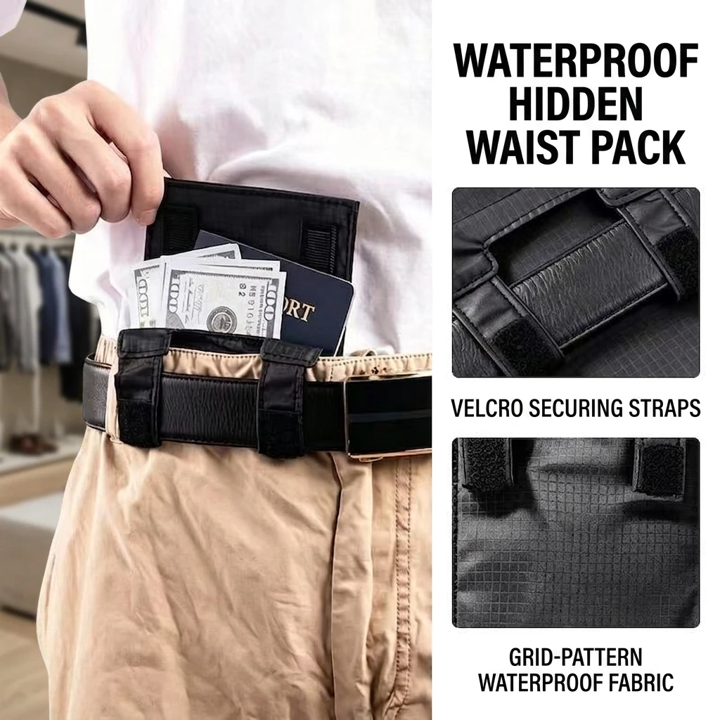 RFID Blocking Travel Wallet Hidden Anti-Theft Passport Holder Belt Pouch Nylon Lightweight Security Organizer for Men Women