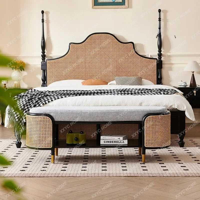 XX B & B Rectangular Home Shoe Change Stool Household Rattan Solid Wood Bench