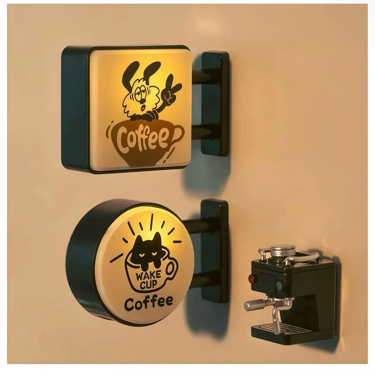 LED Coffee Bar Fridge Magnet with Light Creative Pegboard Decor for Home and Cafe Illuminated Sign