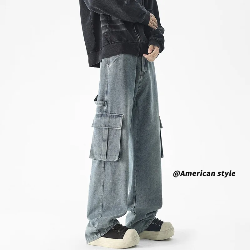 

Мужские джинсы-карго свободного кроя в американском стиле, большие размеры, прямые штанины, повседневные брюки