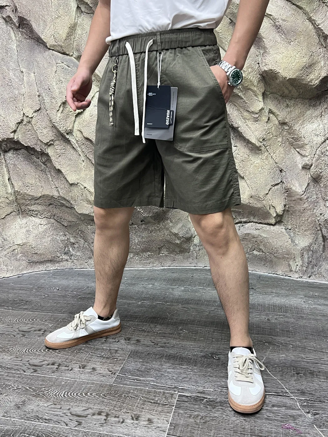 Cotton Linen Blend Men's Summer Loose Fit Straight Leg Casual Shorts Elastic Waist Thin Model Five-Point Pants Short Pants