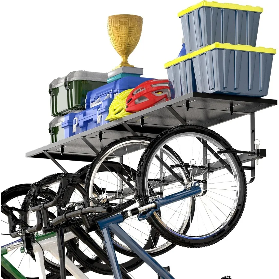 Stojak na rowery z półką, uchwyt ścienny na rowery, stojak do garażu, wieszak na rowery, haczyki do przechowywania rowerów, haczyki rowerowe do garażu, organizacja garażu