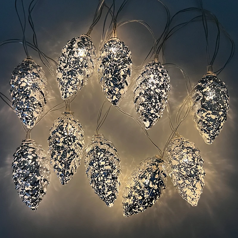 Christmas Led Pine Cone String Lights Gold Silver Xmas Tree Light Ornament Living Room Wedding Decoration Navidad New Year Decor