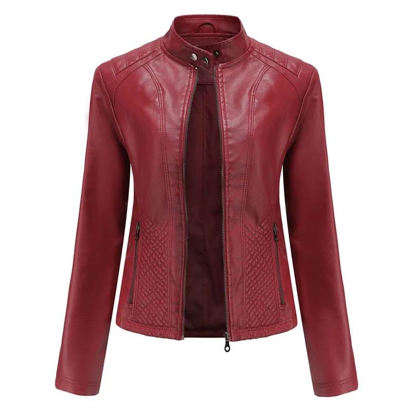 Giacca in pelle da donna 2023 Autunno PU Giacche in ecopelle Cappotto da moto da donna Colletto alla coreana Sottile Capispalla femminile Top WF308