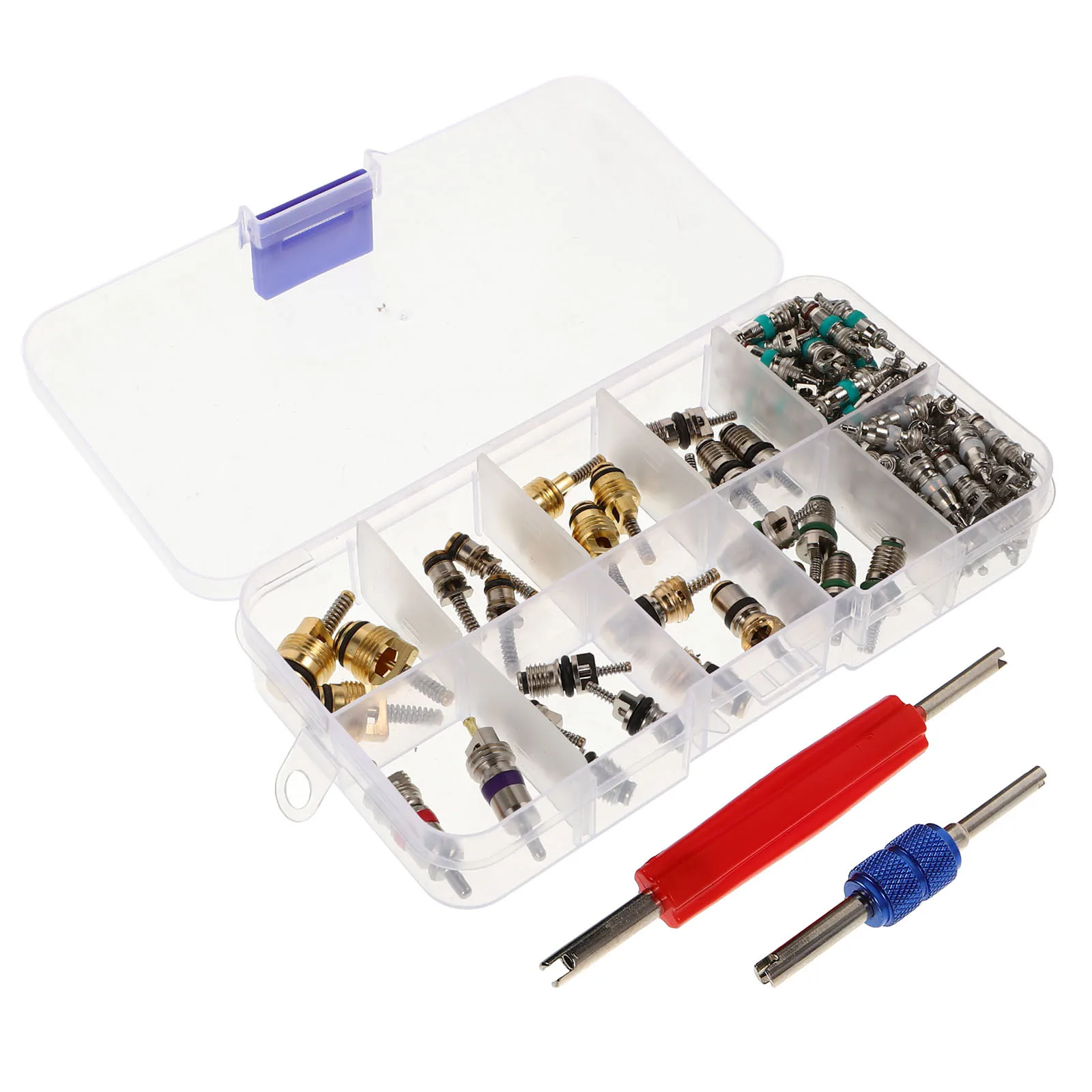 102 قطعة صمام تكييف الهواء الأساسية عدة المحمولة صمام السيارة أداة إصلاح مزدوجة رئيس تفكيك المثبت السيارات الهواء