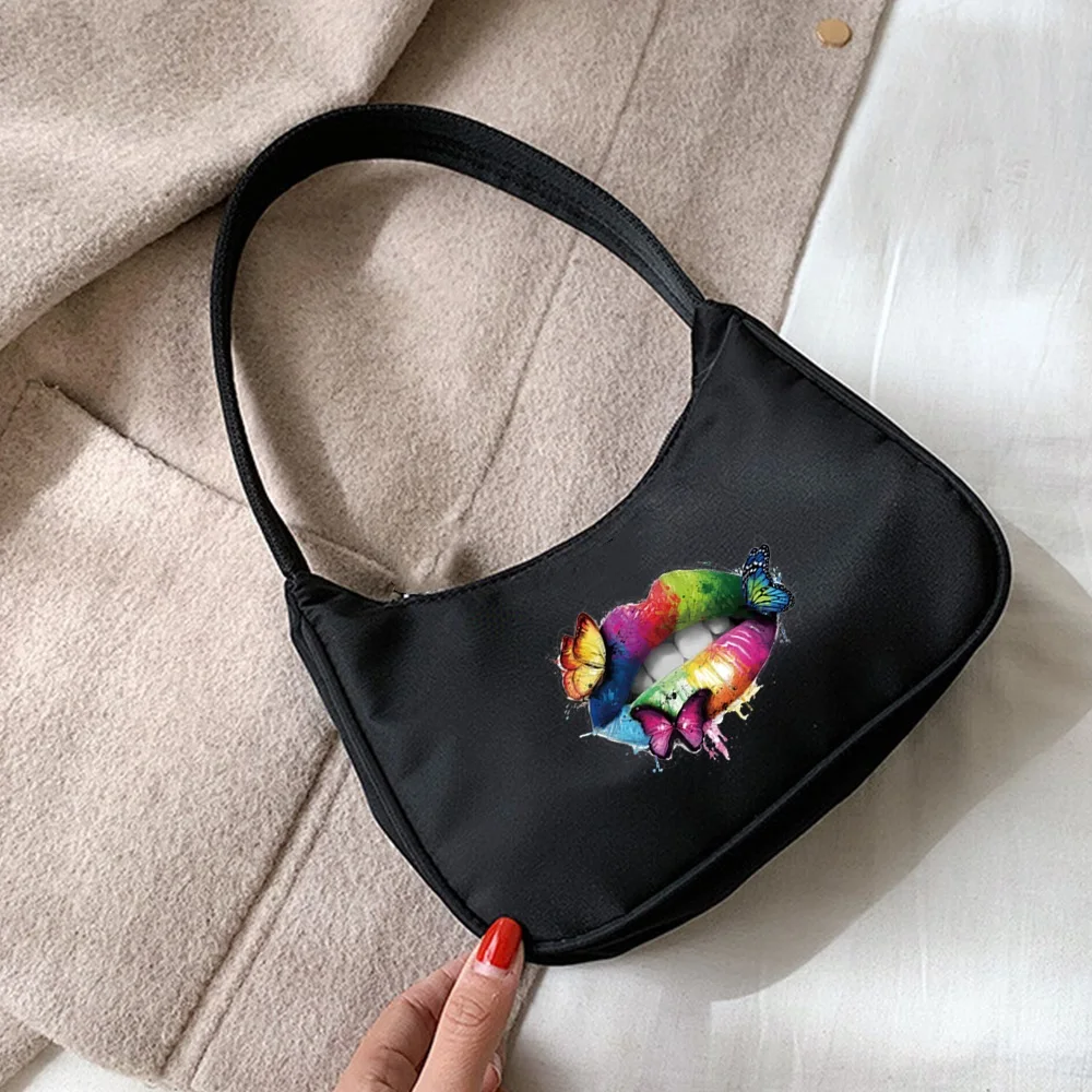 Women's Underarm Bags Fashion Street Handbag Small Bag Lip Print Pattern Casual Underarm Bag Black Shopping Hobo Shoulder Bag