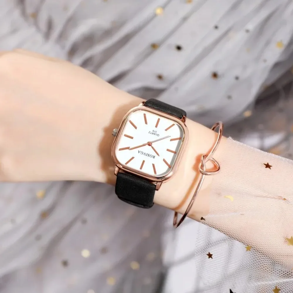 Jam tangan kuarsa persegi untuk wanita antik pakaian kasual wanita jam tangan Fashion baru tali kulit desain Dial Hadiah Pria Wanita Reloj Mujer