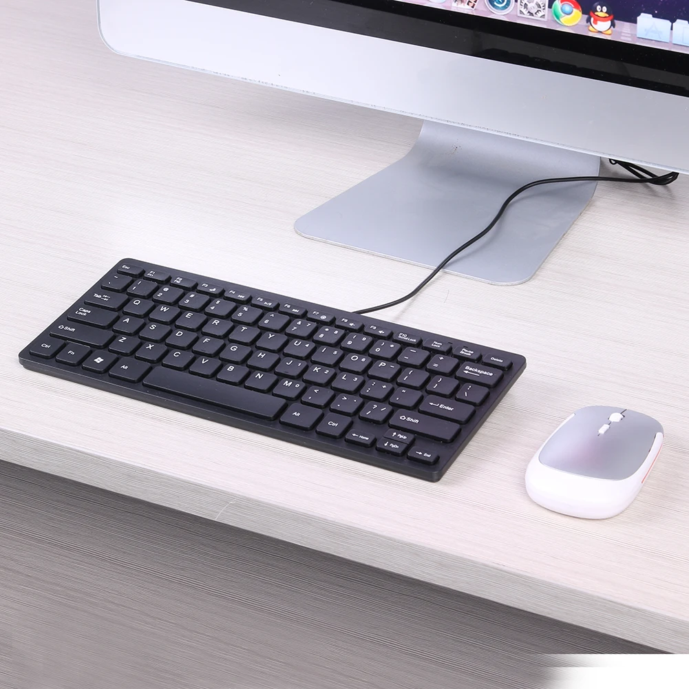 K1000 Super Slim USB Mini Multimedia Wired Keyboard 78 Keys Kaypad for Notebook