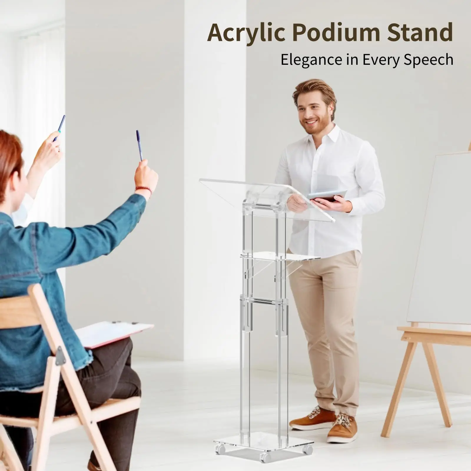 2pcs Adjustable Acrylic Transparent Teaching Desk Lecture Platform Podium Host Table for Church Wedding Speech Stand