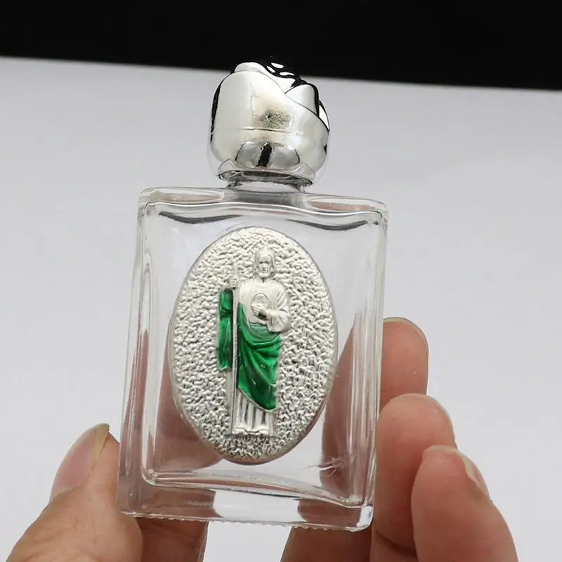 Unique Glass Holy Water Bottles Enamel Colorful Christian Virgin Sculpture Bottle Religious Holy Water Vessels Religious Decor