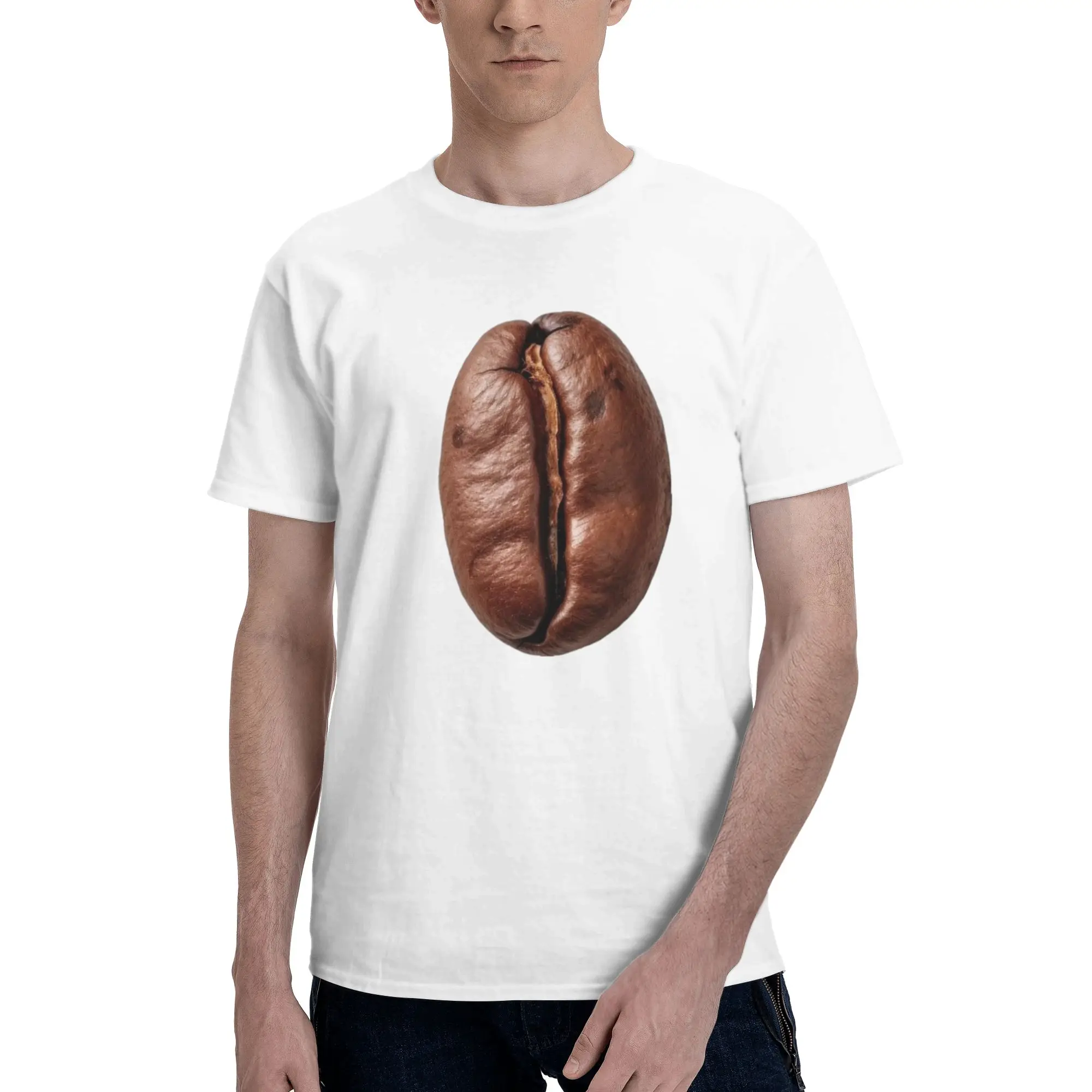 Roasted Coffee Bean Macro Photo Men's T Shirts  Cool Tees Short Sleeve O Neck Pure Cotton New Arrival Clothes T-Shirt
