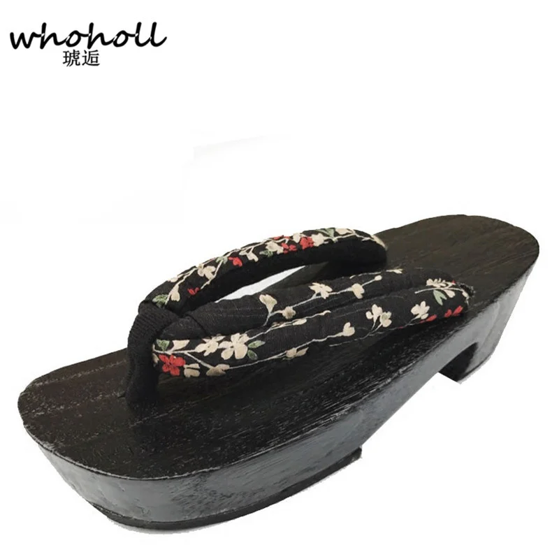 WHOHOLL Summer Sandals Women Japanese Geta Cosplay comiket coser Wooden Slippers Clogs Shoes Anti-slip Flip-flops Wedge Sandals