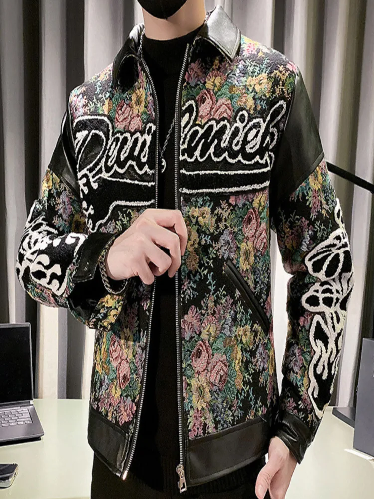 

Letter Jacquard Jacket Coats Print Leather Stitching Baseball Hip Hop Streetwear Stitch Stage DJ Club Bomber