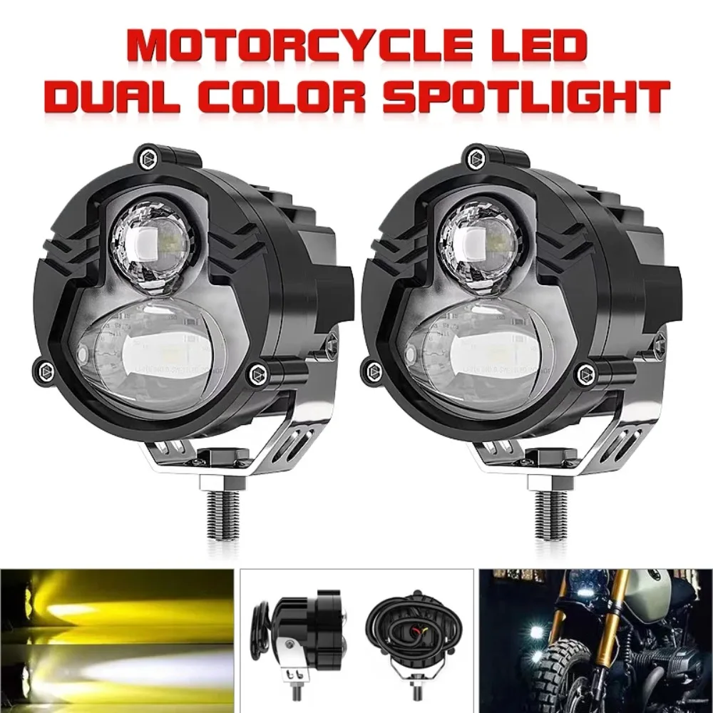 1/2pcs Motorcycle LED Headlight Dual Color Spotlights Projector Lens Work Light for Boat SUV ATV Truck Spotlight Head Lamps