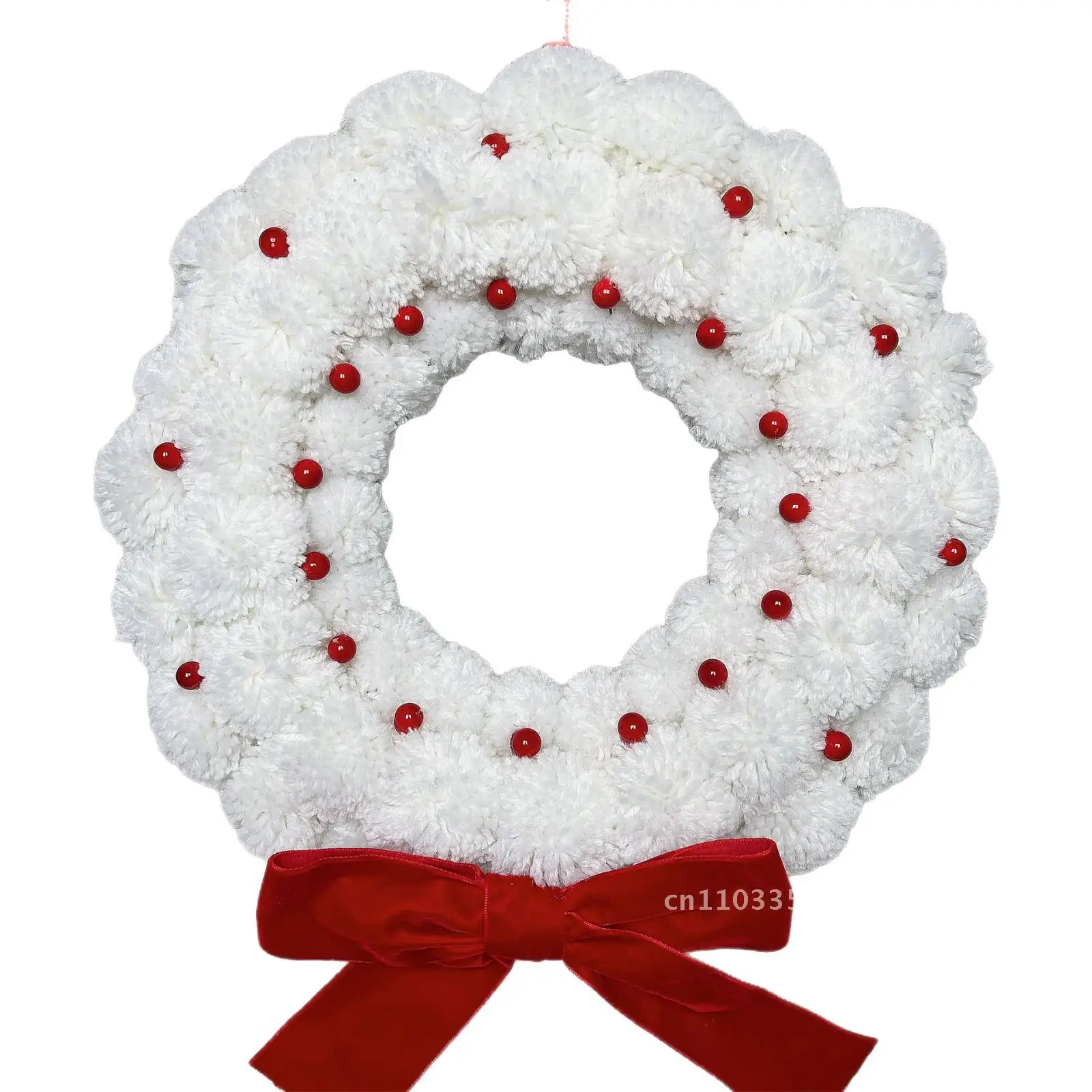 

Christmas berry red fruit fur ball wreath doorplate pendant