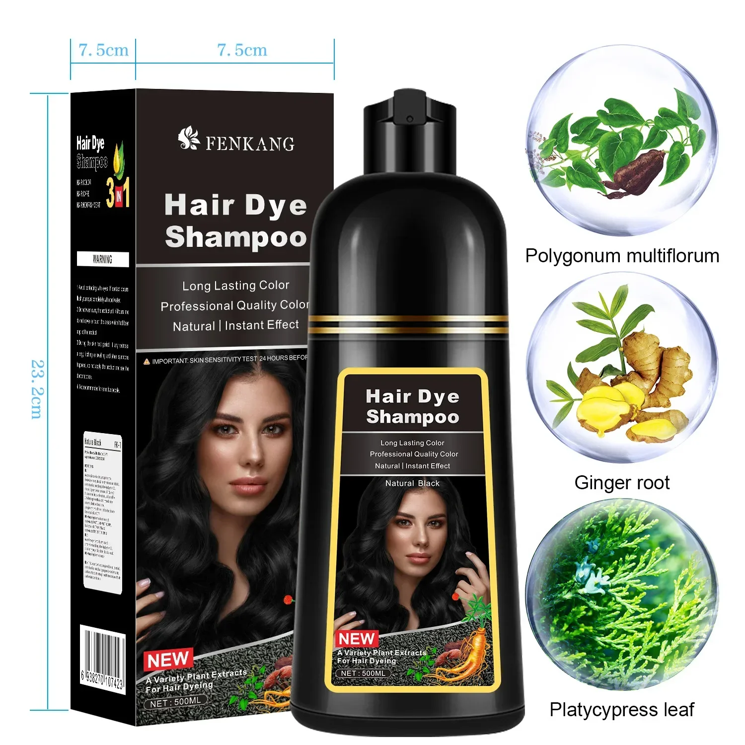 3in1 500 ml Polygonum Multiflorum Schwarzes Haarfärbeshampoo Damen Herren Natürliche pflanzliche langlebige schnelle Abdeckung Weiße Haarentfernung