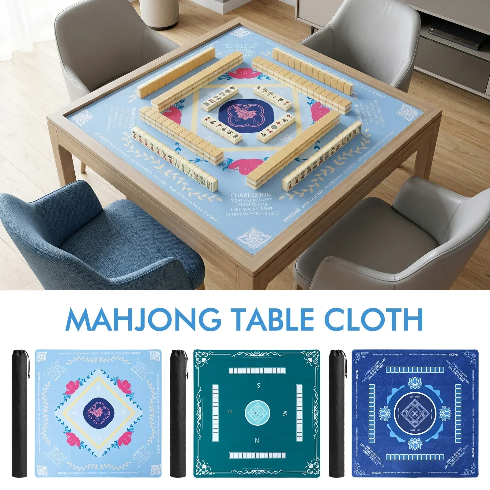 80x80cm Mahjong Mat Game Rubber Anti Slip Table Mat Anti-Noise Party Multiplayer Game Mahjong Mat Entertainment Accessories