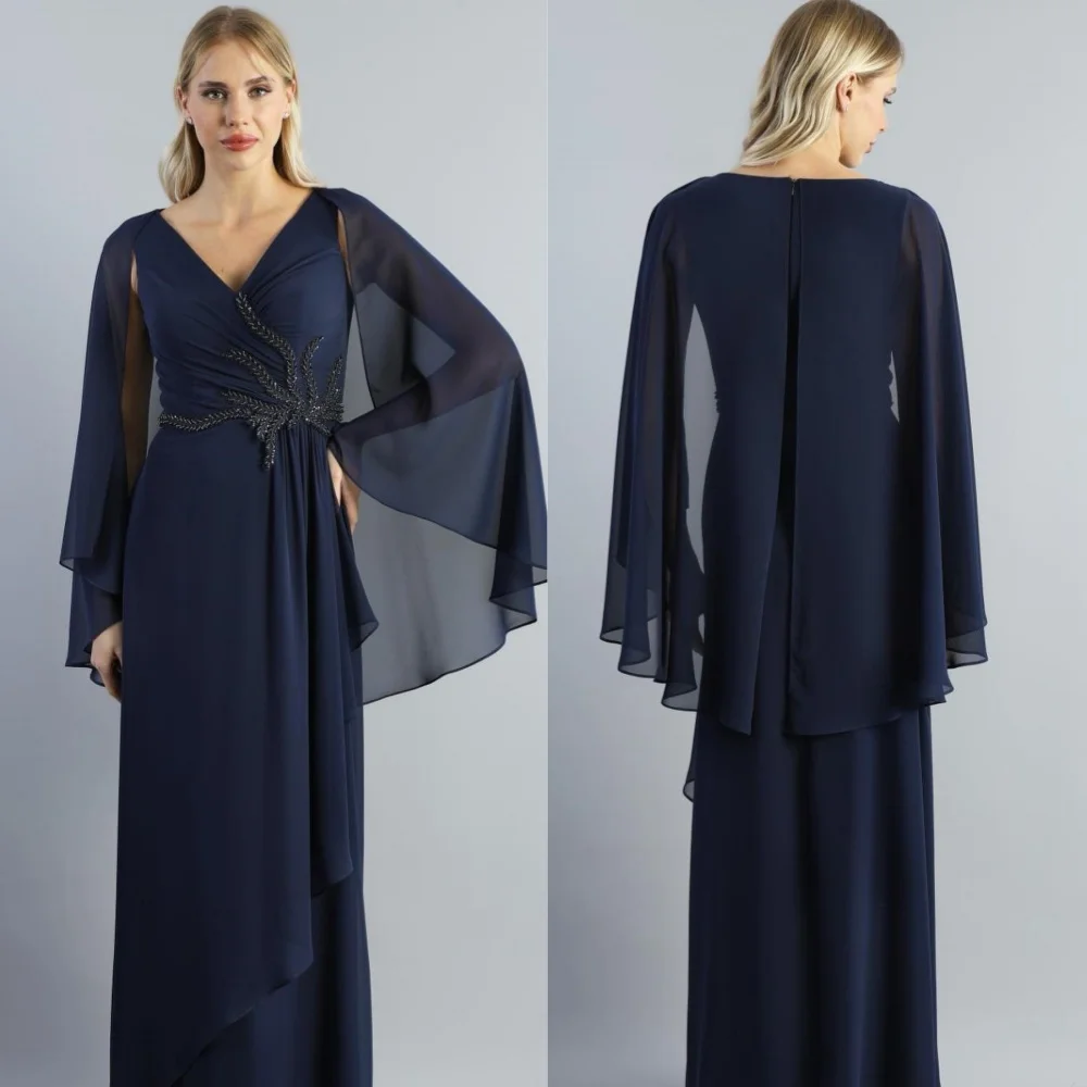 

Jiayigong Sexy Casual Chiffon Draped Pleat Applique Party A-line V-Neck Bespoke Occasion Gown Long Dresses