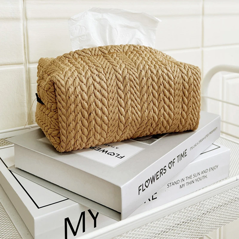 Nordic Ins Wheat Ear Texture Tissue Box Paper Stoarge Bag Cloth Tissue Box Car Tissue Storage Box Living Room Home Decor