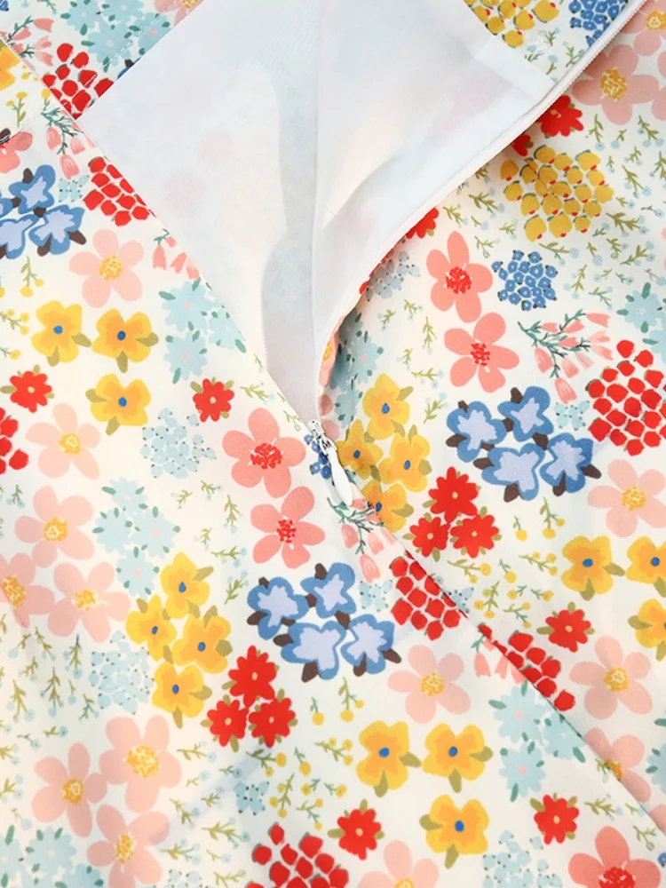 SMTHMA Korean Retro Floral Midi Skirts for Women 2025 New Spring Summer Elegant High Waist Casual Mid Length Women's Skirts