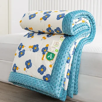 Girls Teens Blue Flowers Quilt Room Decor, Botanical Floral Quilt, 1 Piece Soft Cozy Warm Bean Velvet Comforter