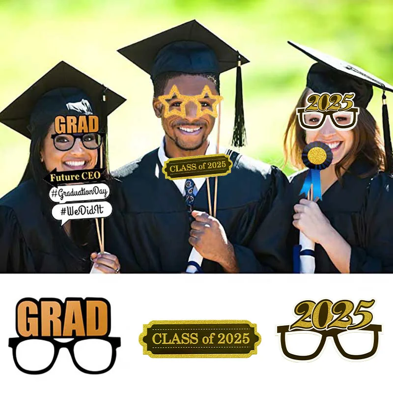 28pcs Paper Photo Booth Props Class of 2025 Graduation Party Decorations Photobooth Props Favors School Graduation Graduate