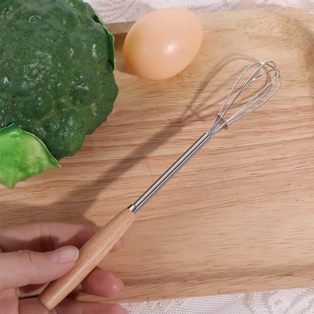 Kitchen Tools Multifunction Stainless Steel Egg Beater Useful Portable Mini Egg Whisk Wooden Handle Manual Egg Beater Home