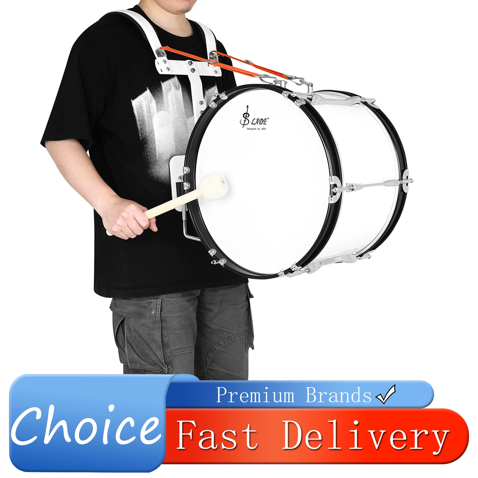 SLADE L3126 16×12 Inch Marching Bass Drum With Adjustable Carrier Back Frame Maple Shell For Marching Band School Parade Perform