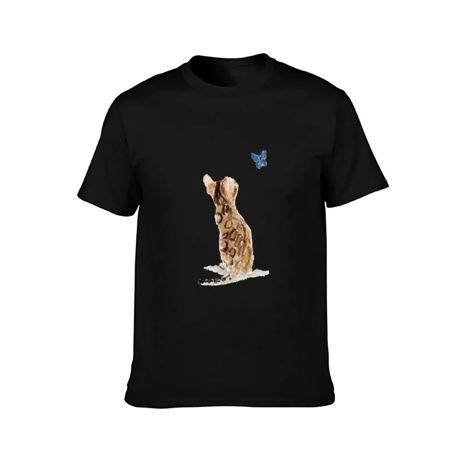 Bengal Cat & Butterfly T-Shirt, Summer Casual Cotton Tee, Oversized Streetwear Tops, Vintage Graphic Print, Unisex Men Women