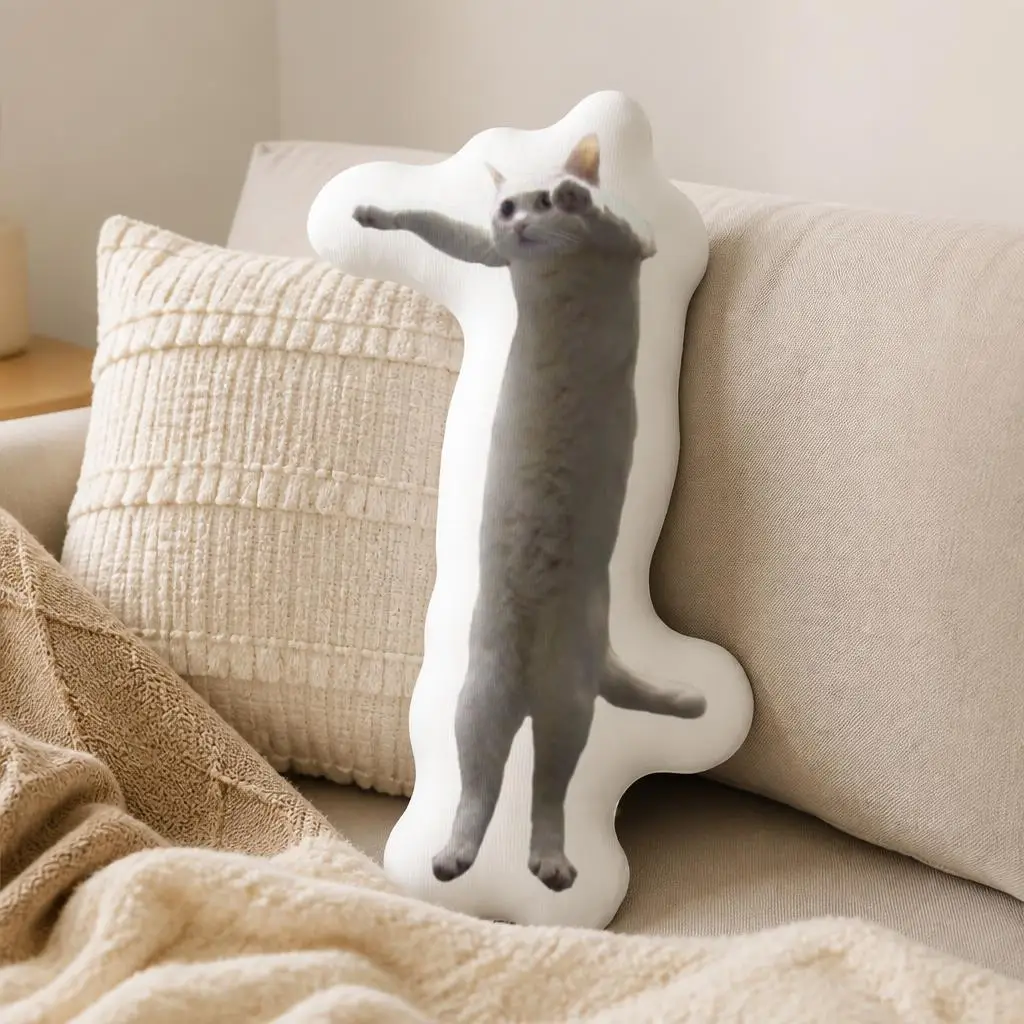 Long Cat Meme Funny Standing Plush Pillow Shaped Cat Cushion Stuffed Throw Pillow Cat Lover Gift for Sofa Bedroom Home Decor