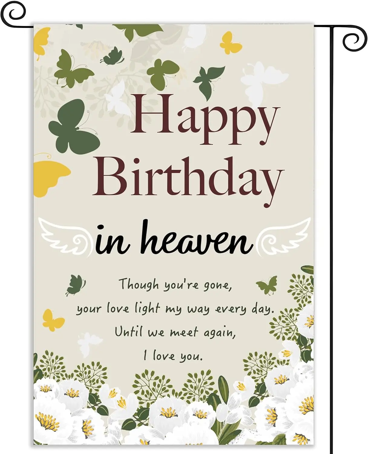 Happy Birthday in Heaven Banner Funeral Memorial Flags Memorial Garden Flags for Cemetery in Loving Memory Linen Garden Flag XKK